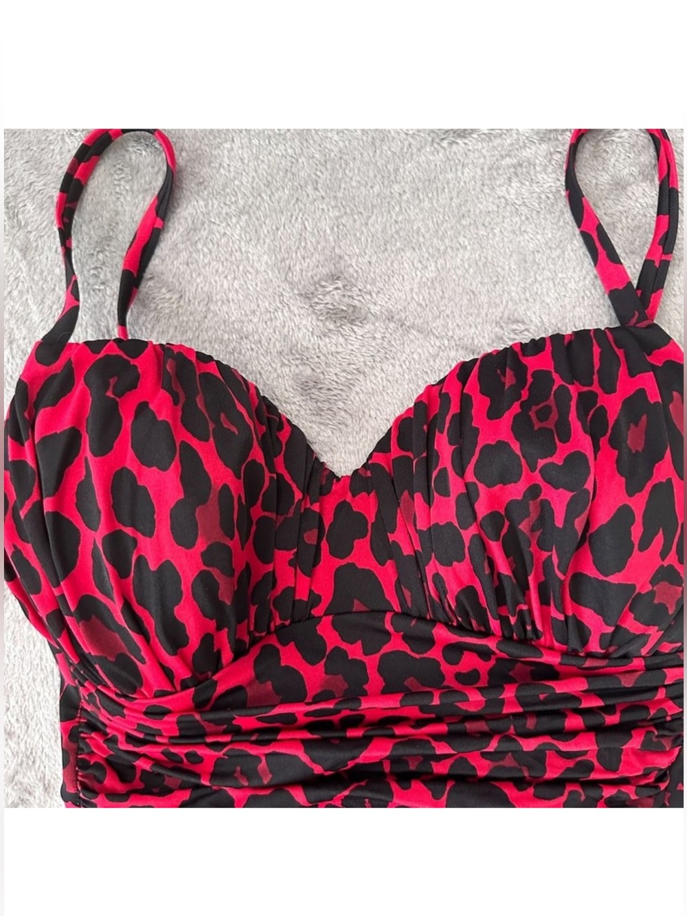 Women’s Miraclesuit Red and Black Leopard Print One-Piece Swimsuit - Picture 3 of 6